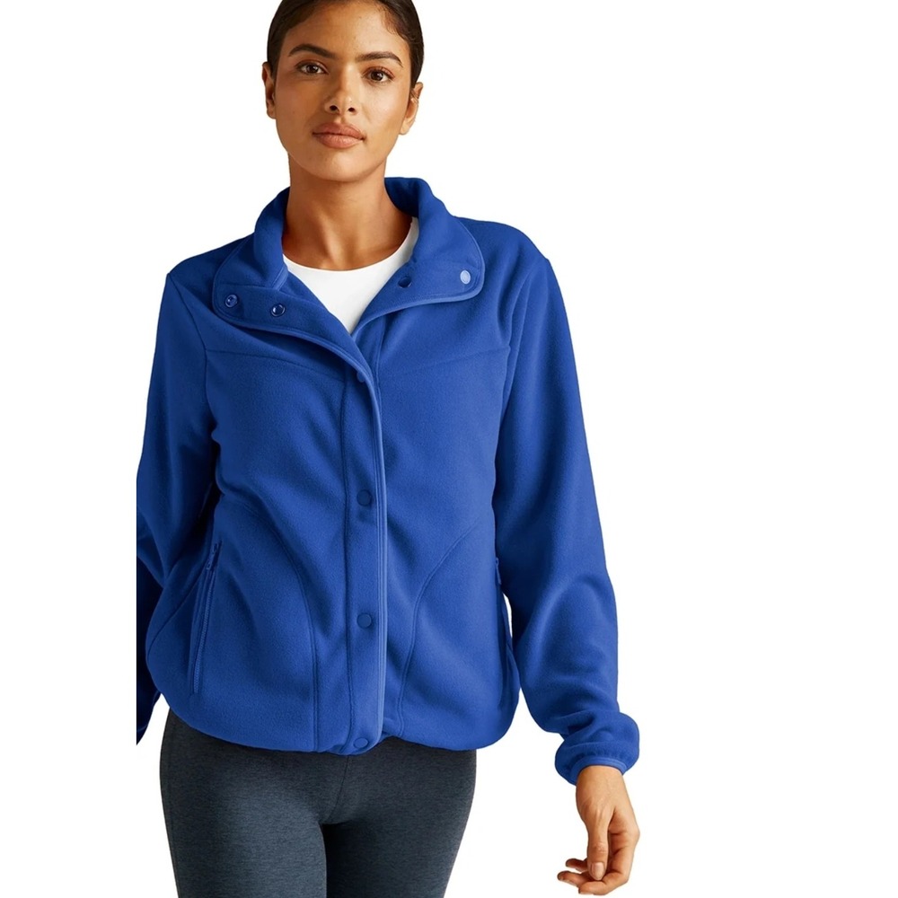 Beyond Yoga Royal Blue Fleece Activewear Jacket Size M Athleisure Elevated Basic